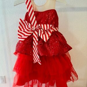 Red Sequin tulle Dress with Bow